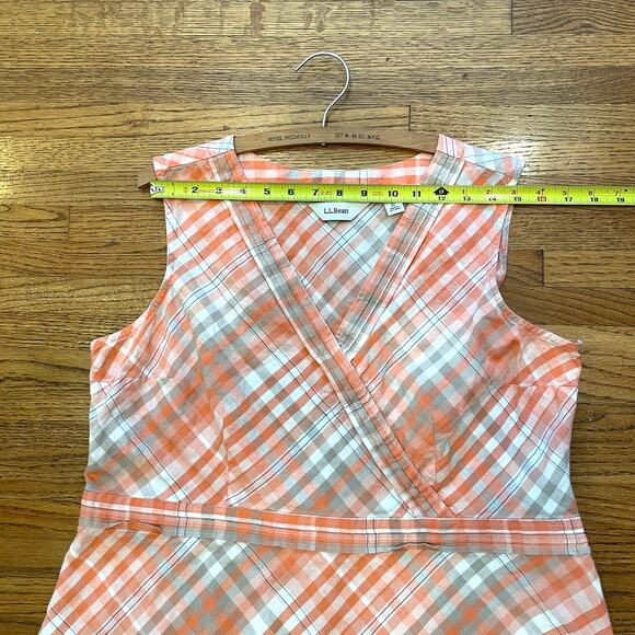 LL Bean Sleeveless Linen Blend Dress Plus Sz 20 Petite Peach/Pink Plaid - Picture 6 of 12
